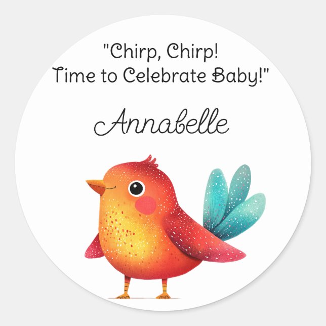 Sticker Rond Baby shower À Thème Oiseau Mignonne Aquarelle (Devant)