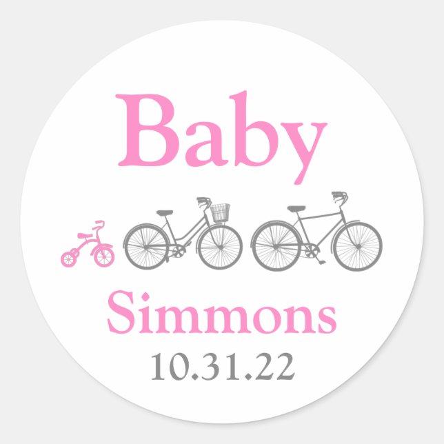 Sticker Rond Baby shower à vélo rose (Devant)