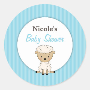 Sticker Rond Baby shower agneau garçon Bleu Bande