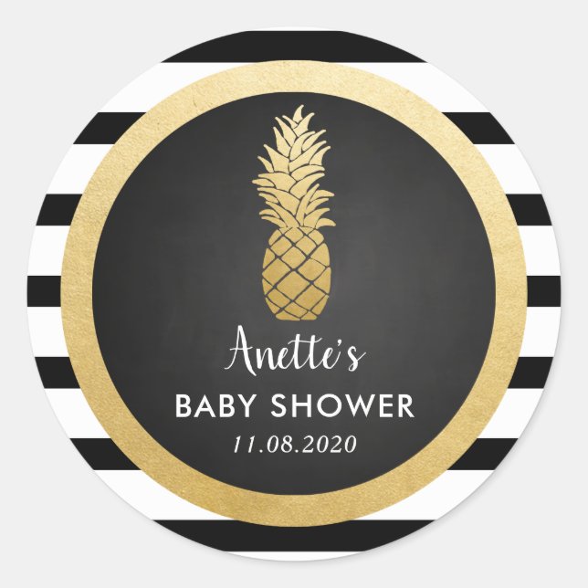 Sticker Rond Baby shower | Ananas Faux Gold Foil | Tracées (Devant)