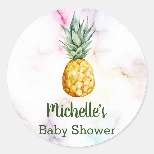 Sticker Rond Baby shower ananas Favor Merci (Devant)