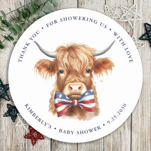 Sticker Rond Baby shower animal de ferme de vache de Highland P