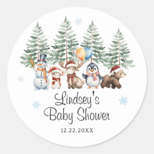 Sticker Rond Baby Shower Animal de l'Hiver