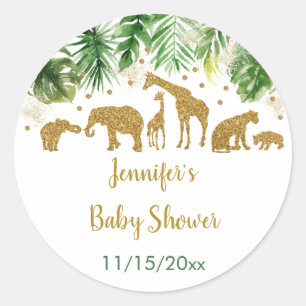 Sticker Rond Baby shower animal Gold Safari