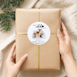 Sticker Rond Baby Shower Animaux de la Forêt en Hiver Froid
