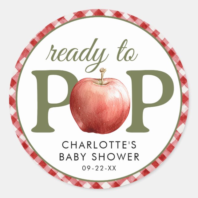 Sticker Rond Baby shower Apple prêt à appuyer sur l'autocollant (Devant)