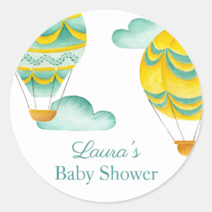 Sticker Rond Baby shower Aqua et Yellow Hot Air