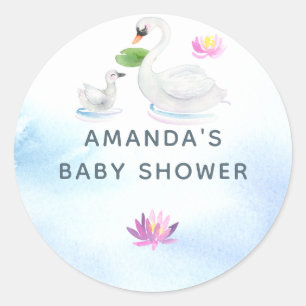 Sticker Rond Baby Shower aquarelle cygne