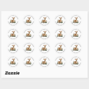 Sticker Rond Baby Shower aquarelle faon d'été