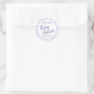 Sticker Rond Baby shower Aquarelle Purple Party Favoriser Stick