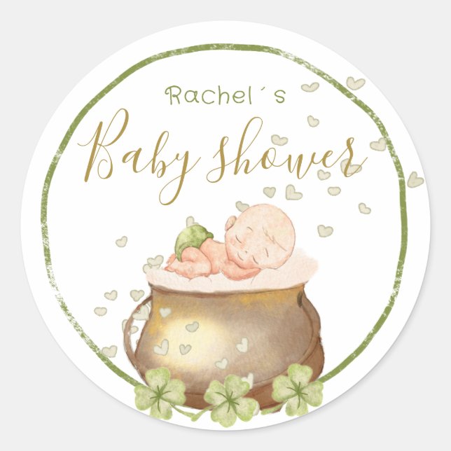 Sticker Rond baby shower aquarelle st patrick (Devant)
