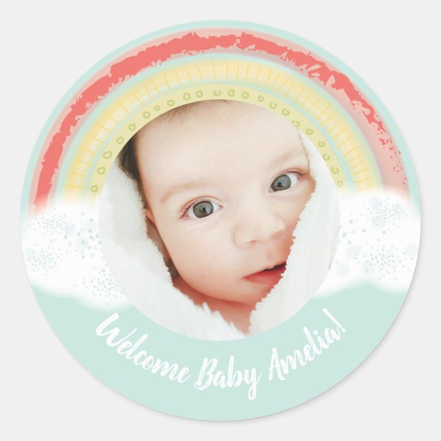 Sticker Rond Baby shower arc-en-ciel (Devant)