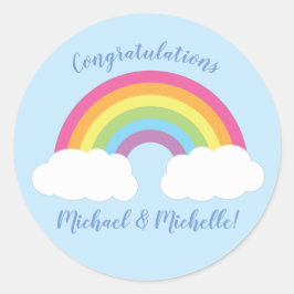 Sticker Rond Baby shower arc-en-ciel