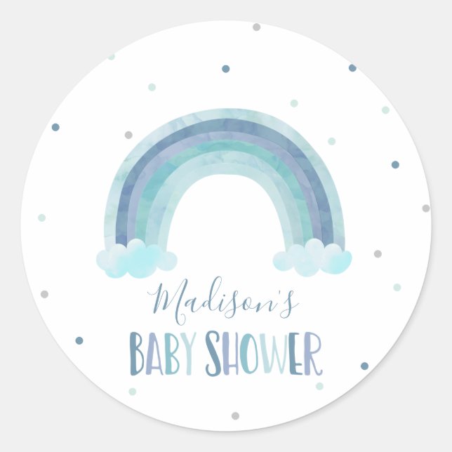 Sticker Rond Baby shower arc-en-ciel bleu aquarelle (Devant)