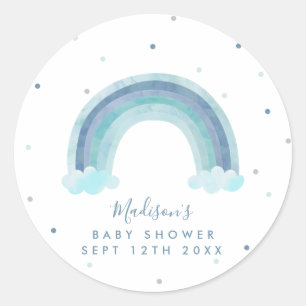 Sticker Rond Baby shower arc-en-ciel bleu aquarelle
