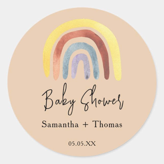 Sticker Rond Baby shower arc-en-ciel Boho (Devant)