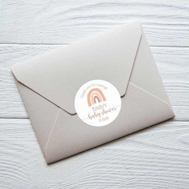 Sticker Rond Baby shower arc-en-ciel Boho personnalisé mignon (Créateur téléchargé)