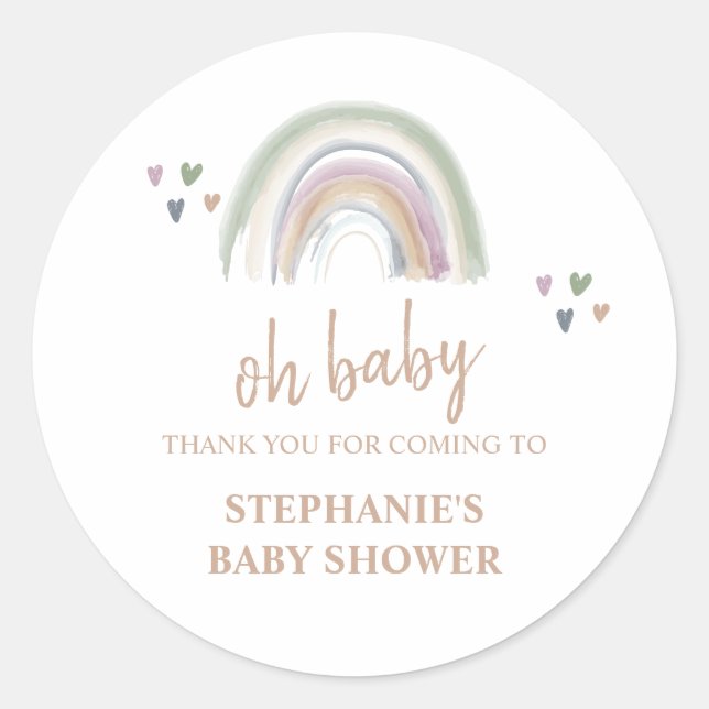 Sticker Rond Baby shower arc-en-ciel bouché Boho (Devant)