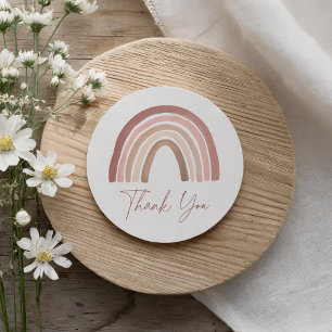 Sticker Rond Baby shower arc-en-ciel en bois rose en terre cuit