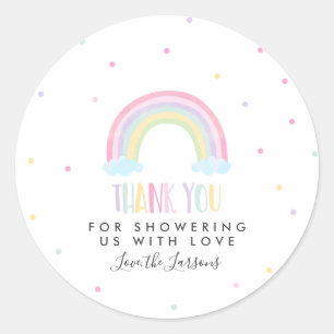 Sticker Rond Baby shower arc-en-ciel Pastel