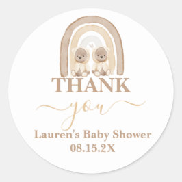 Sticker rond Baby shower arc-en-ciel Twins Teddy B