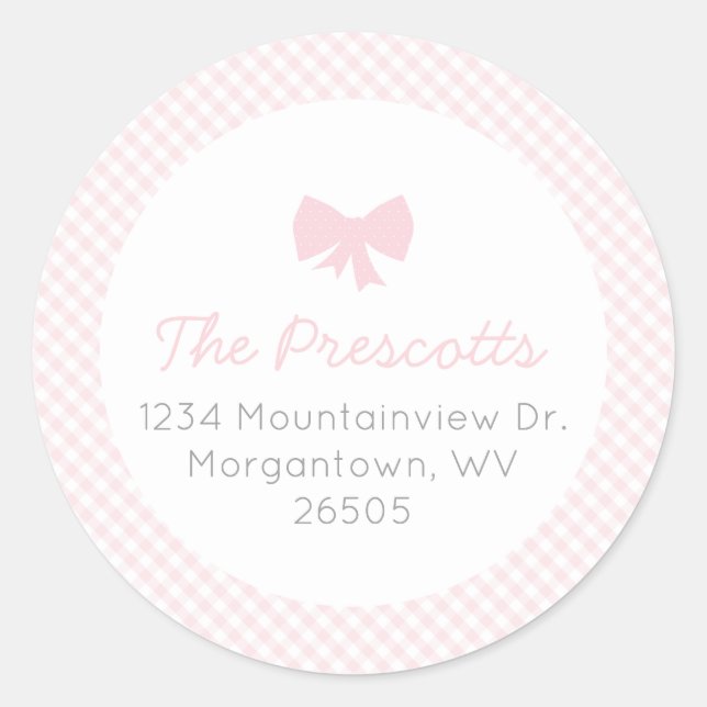 Sticker Rond baby shower arc rose En vichy (Devant)