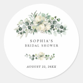 Sticker Rond Baby Shower au Eucalyptus Verdoyant
