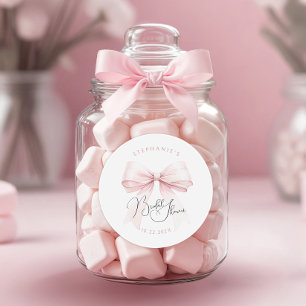 Sticker Rond Baby Shower au Ruban Rose