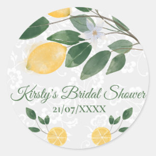 Sticker Rond Baby Shower aux Citrons Siciliens Aquarelle
