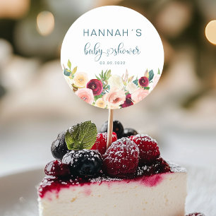 Sticker Rond Baby shower aux fleurs colorées