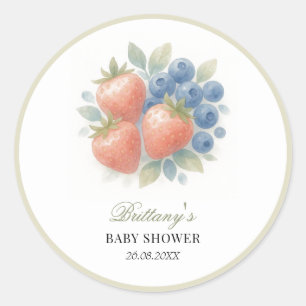 Sticker Rond Baby shower aux fraises et aux bleuets