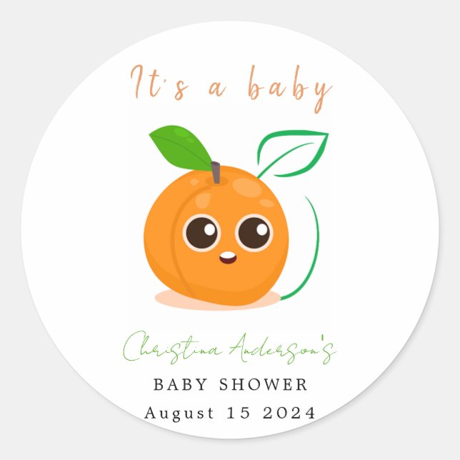 Sticker Rond Baby shower aux fruits orange Clementine (Devant)