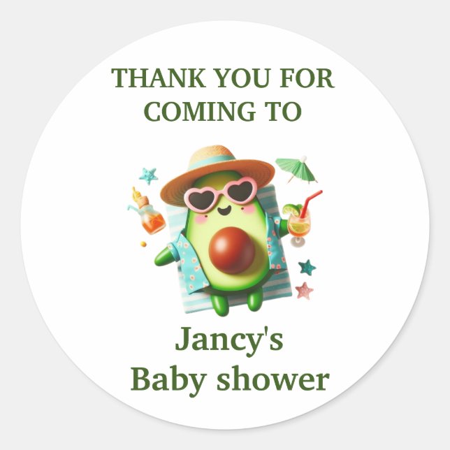 Sticker Rond Baby shower Avocado personnalisé / (Devant)