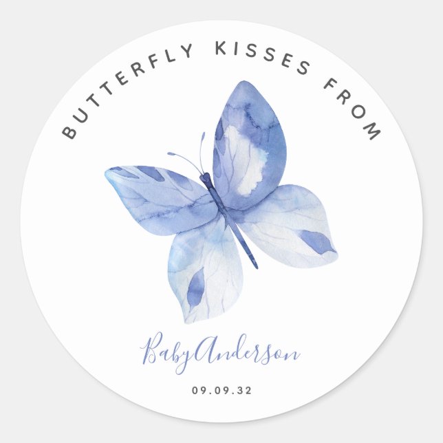 Sticker Rond Baby shower Baisers à papillon (Devant)