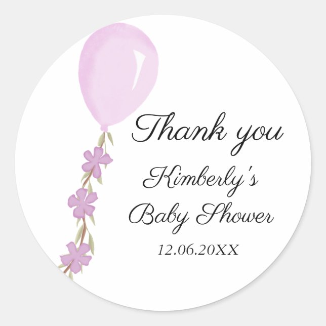 Sticker Rond Baby shower Ballons rose mignon (Devant)