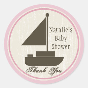 Sticker Rond Baby shower bateau à voile rose