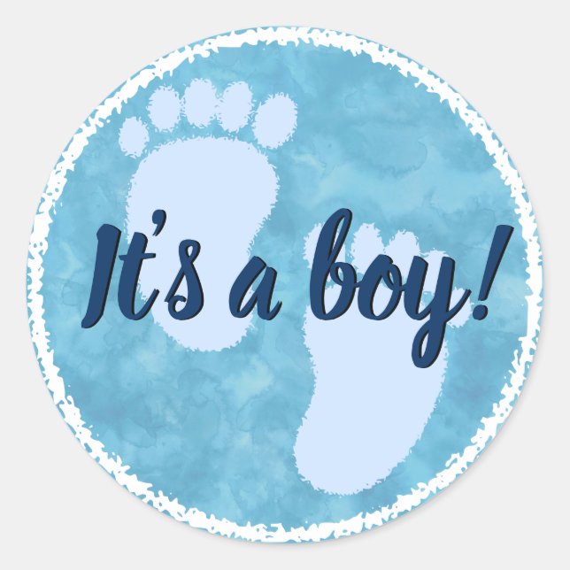 Sticker Rond Baby shower Bébé Bleu Aquarelle personnalisée (Devant)