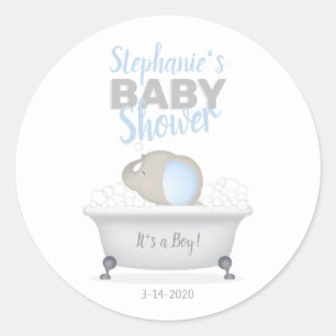 Sticker Rond Baby shower bébé éléphant bulle  garçon de bain