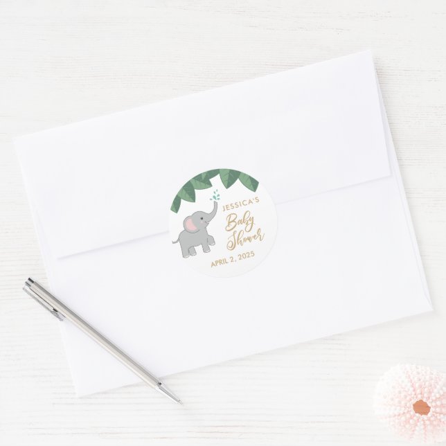 Sticker Rond Baby shower bébé éléphant mignon préférez les auto (Enveloppe)