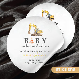 Sticker Rond Baby shower bébé en construction
