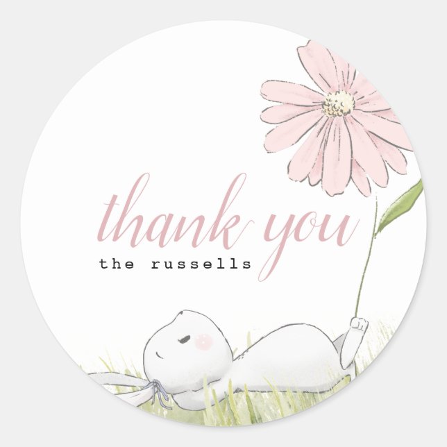 Sticker Rond baby shower bébé lapin (Devant)