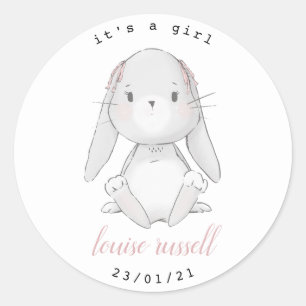 Sticker Rond baby shower bébé lapin