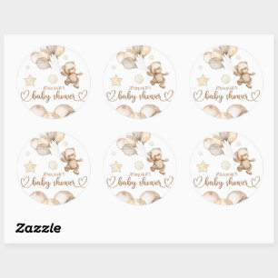 Sticker Rond Baby shower bébé ours en peluche Ballon
