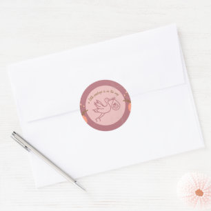 Sticker Rond Baby shower-bébé sur la cigogne