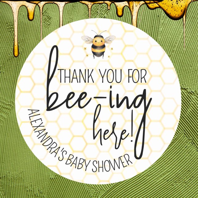 Sticker Rond Baby shower Bee Honeycomb Merci Favor (Créateur téléchargé)