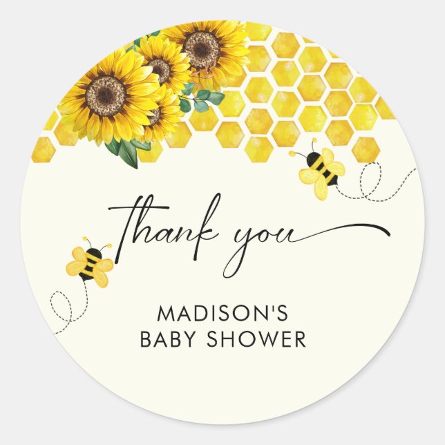 Sticker Rond Baby shower Bee & Sunflower (Devant)