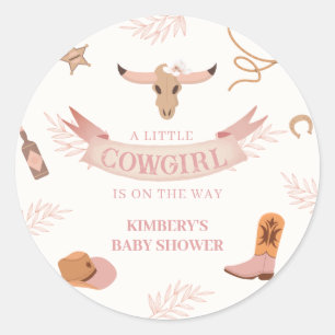 Sticker Rond Baby shower blanc blanc rose neutre