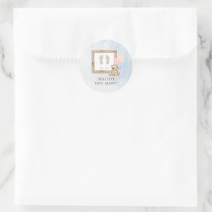 Sticker Rond Baby shower bleu Aquarelle Cute Pieds