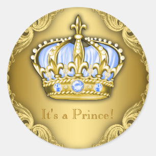 Sticker Rond Baby shower Bleu Bleu et Or