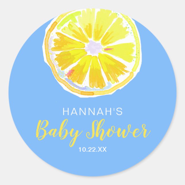 Sticker Rond Baby shower bleu citron-tranche (Devant)